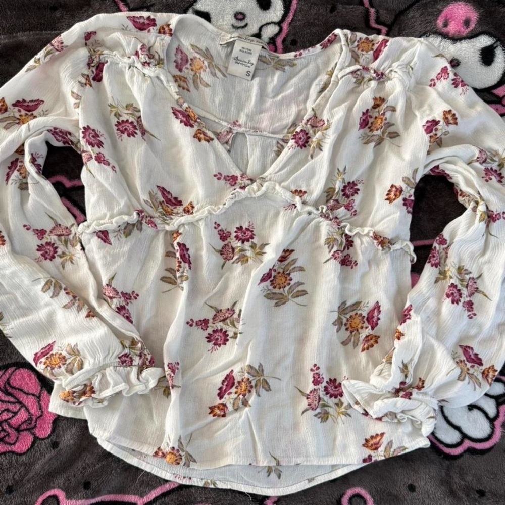 American Rag Floral Blouse - Cream and Pink